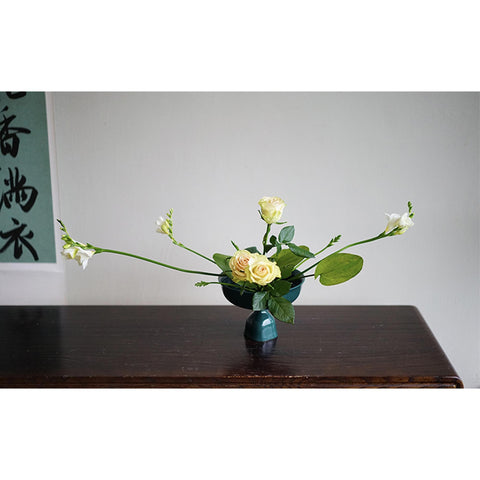Traditional style Ceramic High Stem Ikebana Vase, D60cm Kenzan Flower Frog Included