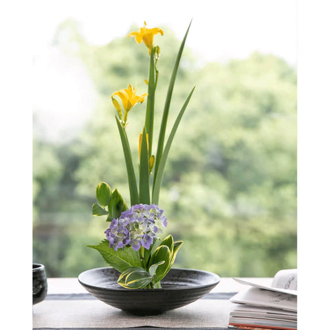 Japanese Zen Style Ikebana Bowl, Japanese Floral Arrangement, Large Kenzan Flower Frog Included, Four Colors - theTeaCloud