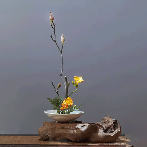 Japanese Zen Style Ikebana Bowl, Japanese Floral Arrangement, Large Kenzan Flower Frog Included, Four Colors - theTeaCloud