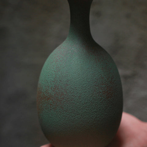 Handmade Ceramic Flower Vase, Traditional Style with Frosted Green