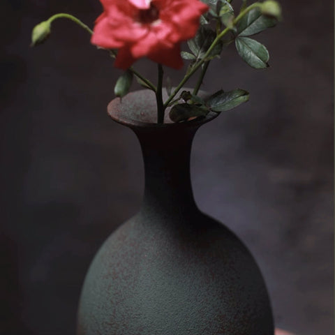 Handmade Ceramic Flower Vase, Traditional Style with Frosted Green