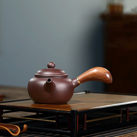 Handmade Yixing Zisha Teapot, Purple Clay Kyusu Teapot, Gift Package, Capacity 200ml/7oz - theTeaCloud