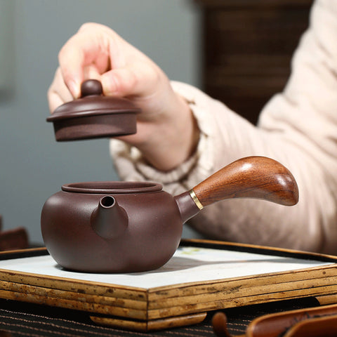 Handmade Yixing Zisha Teapot, Purple Clay Kyusu Teapot, Gift Package, Capacity 200ml/7oz