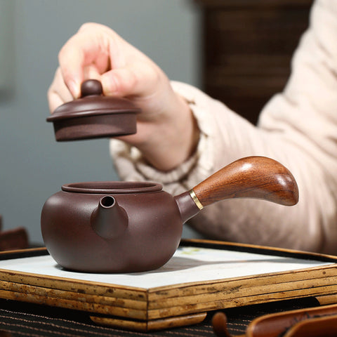 Handmade Yixing Zisha Teapot, Purple Clay Kyusu Teapot, Gift Package, Capacity 200ml/7oz - theTeaCloud