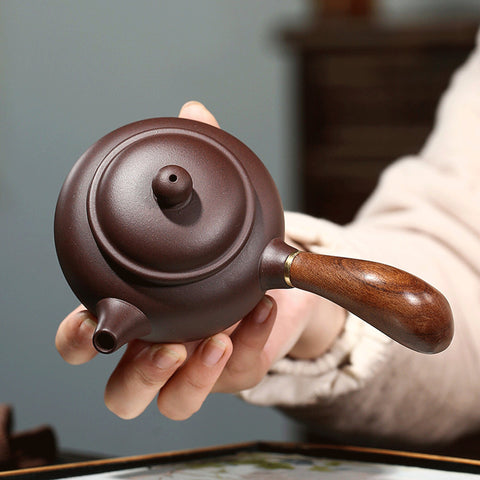 Handmade Yixing Zisha Teapot, Purple Clay Kyusu Teapot, Gift Package, Capacity 200ml/7oz - theTeaCloud