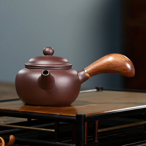 Handmade Yixing Zisha Teapot, Purple Clay Kyusu Teapot, Gift Package, Capacity 200ml/7oz - theTeaCloud