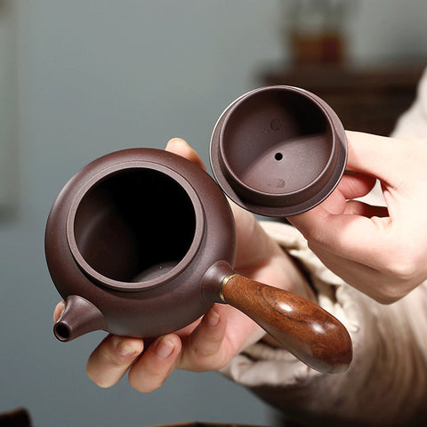 Handmade Yixing Zisha Teapot, Purple Clay Kyusu Teapot, Gift Package, Capacity 200ml/7oz - theTeaCloud