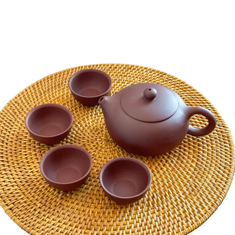 Handmade Yixing Zisha Teaset, Red Clay Teapot in Xishi Style with Four Pairing Cups - theTeaCloud