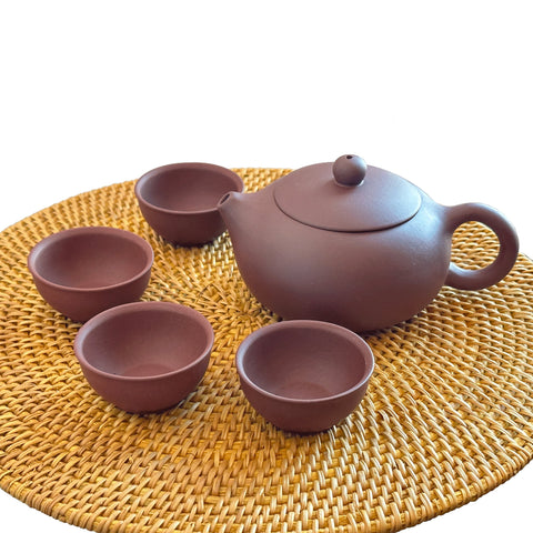 Handmade Yixing Zisha Teaset, Red Clay Teapot in Xishi Style with Four Pairing Cups - theTeaCloud