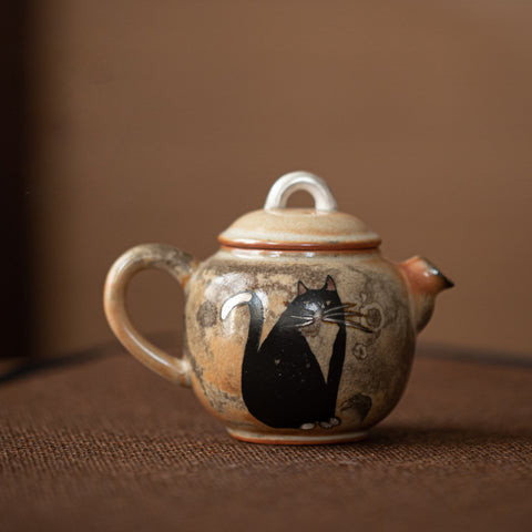 Shino Cat Series Vintage Style Ceramic Teapot for Kung Fu Tea Brewing