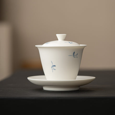 Hand-Painted Orchid Gaiwan Teacup | Elegant Ceramic Kung Fu Tea Set