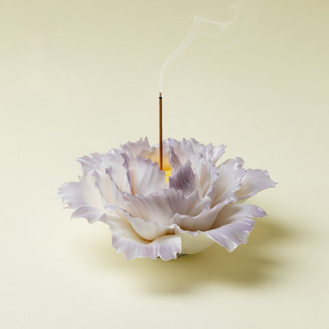 Handcrafted Porcelain Purple Peony Incense Burner Holder
