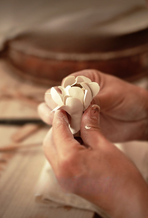Hand-Sculpted Midnight Peony Incense Burner - Artisan Matte Ceramic Floral Holder