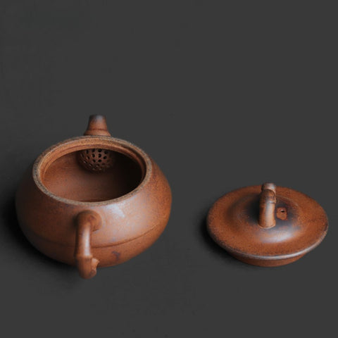 Handcrafted Rustic Stoneware Gongfu Teapot – Bamboo Relief, 170ml