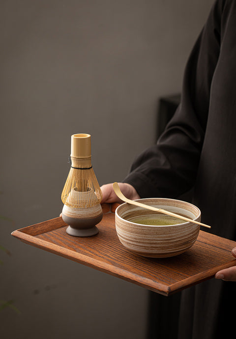 the TeaCloud - Japanese Matcha Tea Ceremony Set - Bamboo Whisk, Tea Bowl, and Tea Whisk Holder Set - theTeaCloud