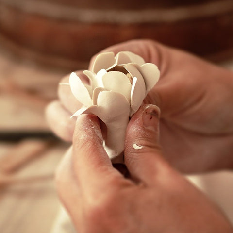 Handmade Stoneware Peony Incense Holder - Wabi-Sabi Floral Sculpture