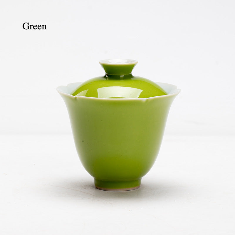 QUANPINGEN TEA-Green Ceramic Gaiwan Tea Pot popular With 2 Cups And Tray