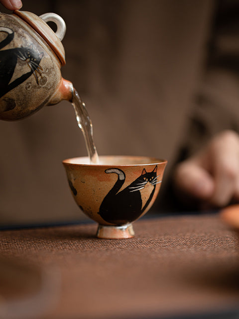 Shino Cat Vintage Style Hand-Painted Mini Ceramic Teacup