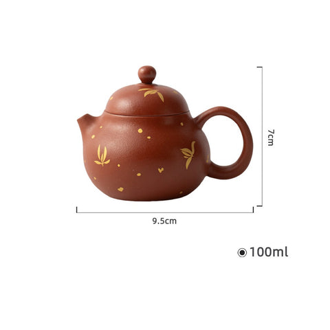 Hand-Painted Zisha Teapot with Bamboo Motif – 100ml Mini Yixing Clay Teapot