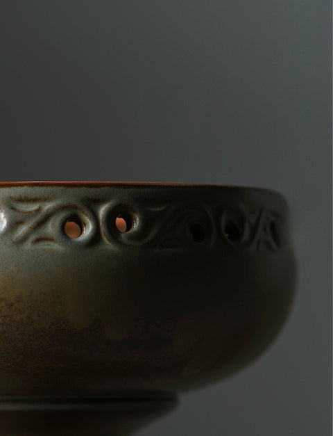 Ceramic incense censer, close-up of rim