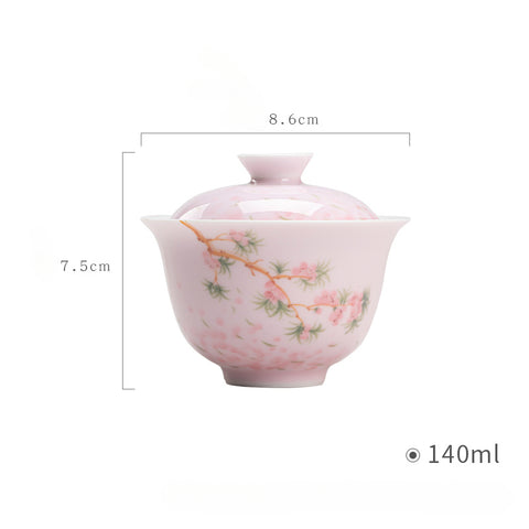 Japanese-Style Hand-Painted Pink Cherry Blossom Gaiwan, 140ml Capacity