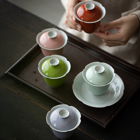 The TeaCloud Flower Shape Gaiwan, Multiple Colors Available, Ceramic Kung Fu Tea Set, Tea Brewing Gaiwan