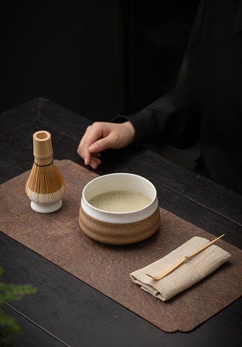 the TeaCloud - Japanese Matcha Tea Ceremony Set - Bamboo Whisk, Tea Bowl, and Tea Whisk Holder Set - White - theTeaCloud