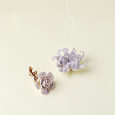 Artisan Porcelain Flower Incense Holder - Chrysanthemum and Camellia