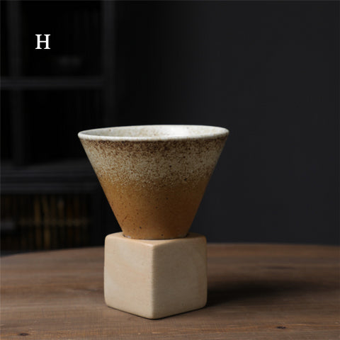 Cone Shape Porcelain Mug, Espresso Cups for Home Office, Coarse Pottery Coffee Mug with Base 200ml/6.7oz - theTeaCloud