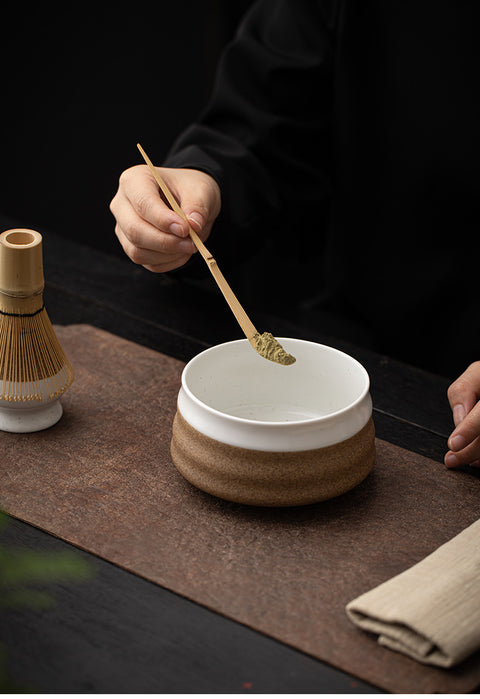 the TeaCloud - Japanese Matcha Tea Ceremony Set - Bamboo Whisk, Tea Bowl, and Tea Whisk Holder Set - White - theTeaCloud