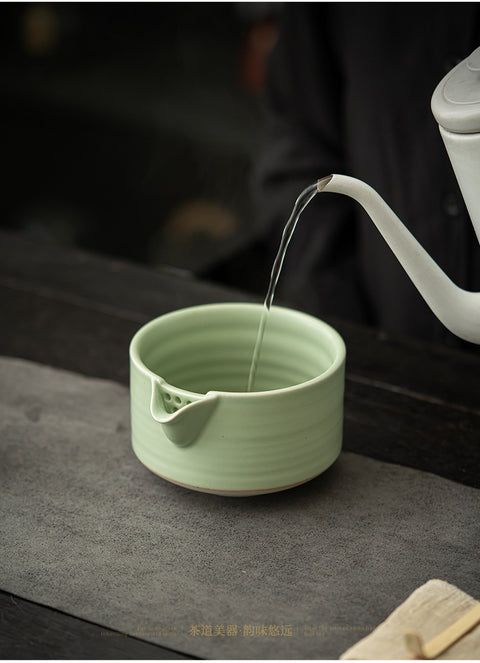 the TeaCloud - Japanese Matcha Tea Ceremony Set - Bamboo Whisk, Tea Bowl, and Tea Whisk Holder Set - Green - theTeaCloud