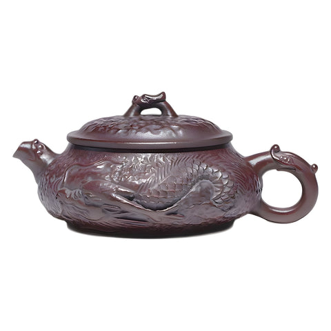 Handmade Yixing Zisha Purple Clay Teapot "Coiling Dragon" - 260ml Capacity