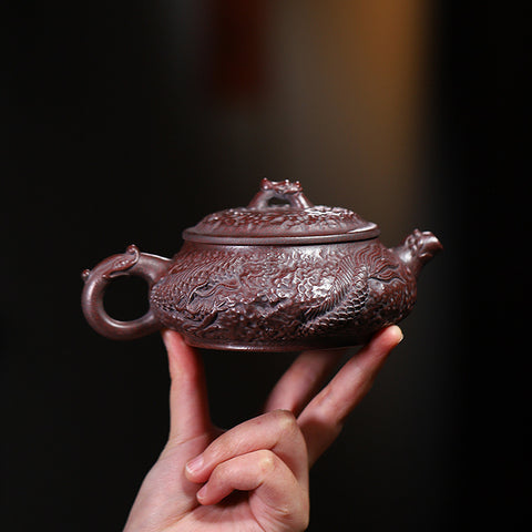 Handmade Yixing Zisha Purple Clay Teapot "Coiling Dragon" - 260ml Capacity