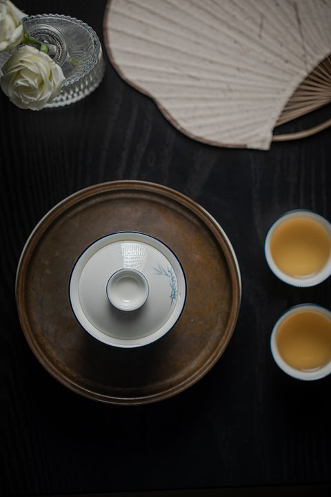 The TeaCloud White and Blue Porcelain Bamboo Gaiwan Teacup, 140ml Capacity gaiwan gaiwan tea set gaiwan tea gaiwan teapot