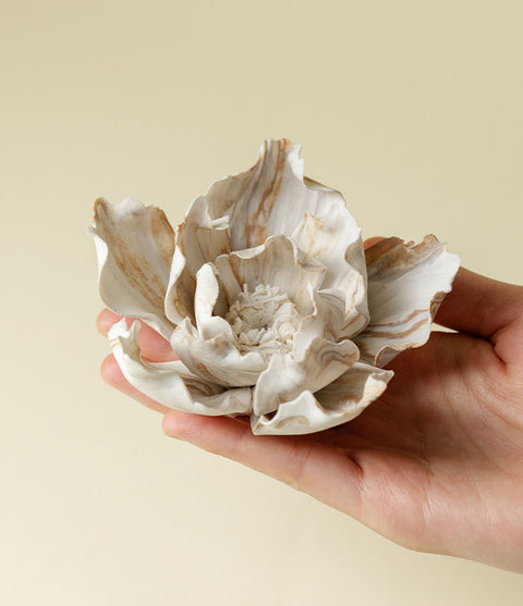 Handmade Stoneware Peony Incense Holder - Wabi-Sabi Floral Sculpture