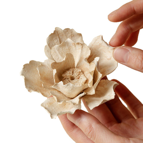 Handmade Stoneware Peony Incense Holder - Wabi-Sabi Floral Sculpture