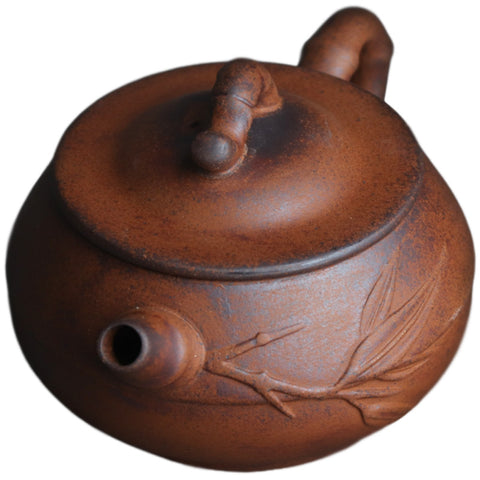 Handcrafted Rustic Stoneware Gongfu Teapot – Bamboo Relief, 170ml