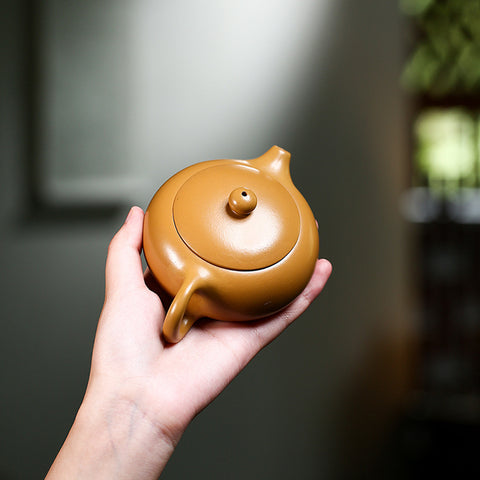 Handmade Yixing Zisha Yellow Clay Teapot in Xishi Style, 150ml Capacity - theTeaCloud