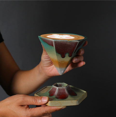 Elegant Cone-Shaped Ceramic Coffee Mug with Reactive Glaze - theTeaCloud