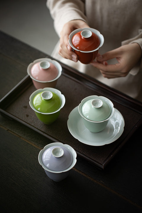 The TeaCloud Flower Shape Gaiwan, Multiple Colors Available, Ceramic Kung Fu Tea Set, Tea Brewing Gaiwan