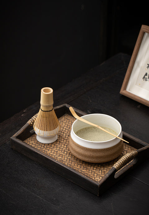 the TeaCloud - Japanese Matcha Tea Ceremony Set - Bamboo Whisk, Tea Bowl, and Tea Whisk Holder Set - White - theTeaCloud