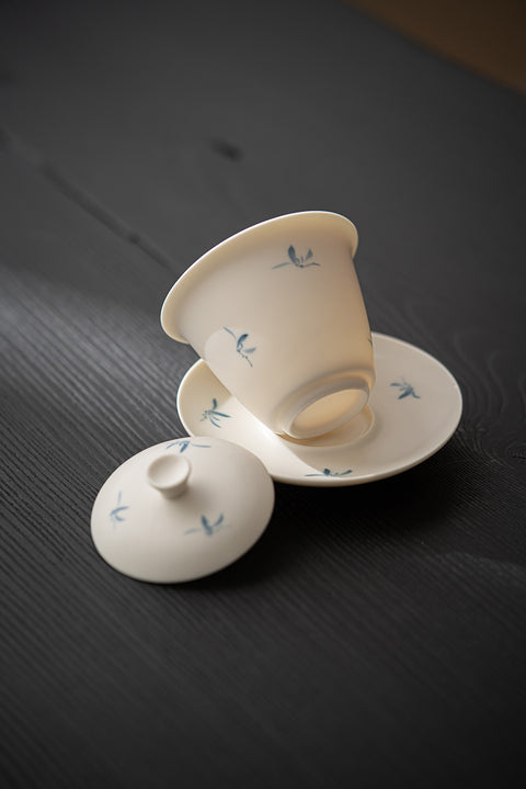 Hand-Painted Orchid Gaiwan Teacup | Elegant Ceramic Kung Fu Tea Set