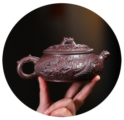 Handmade Yixing Zisha Purple Clay Teapot "Coiling Dragon" - 260ml Capacity