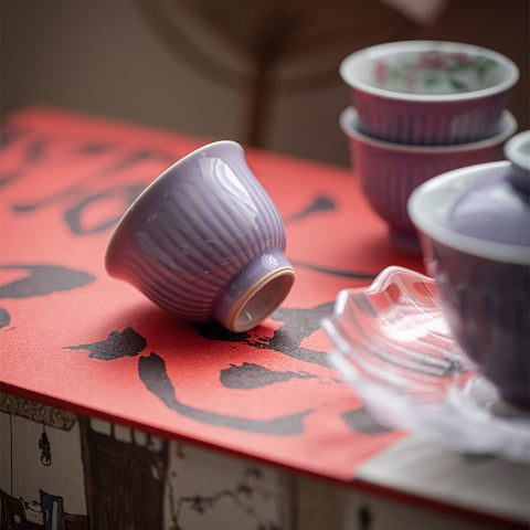 Hand-Painted Magnolia Blossom Teacup | Lilac Ceramic Kung Fu Tea Cup