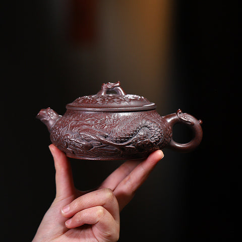 Handmade Yixing Zisha Purple Clay Teapot "Coiling Dragon" - 260ml Capacity