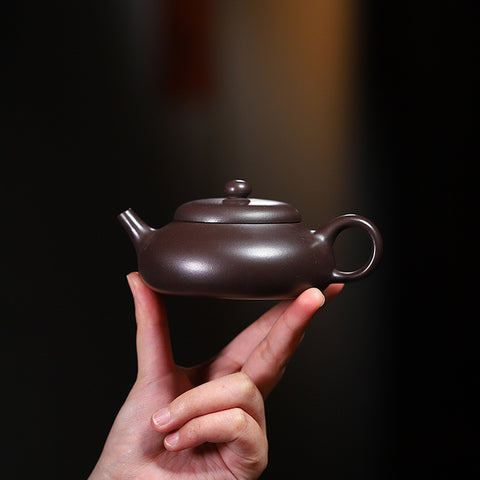 Handmade Yixing Purple Clay Teapot, Shiyuan (Persimmon Round) Style, 170ml Capacity - theTeaCloud