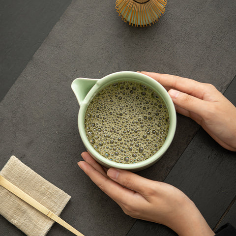 the TeaCloud - Japanese Matcha Tea Ceremony Set - Bamboo Whisk, Tea Bowl, and Tea Whisk Holder Set - Green - theTeaCloud