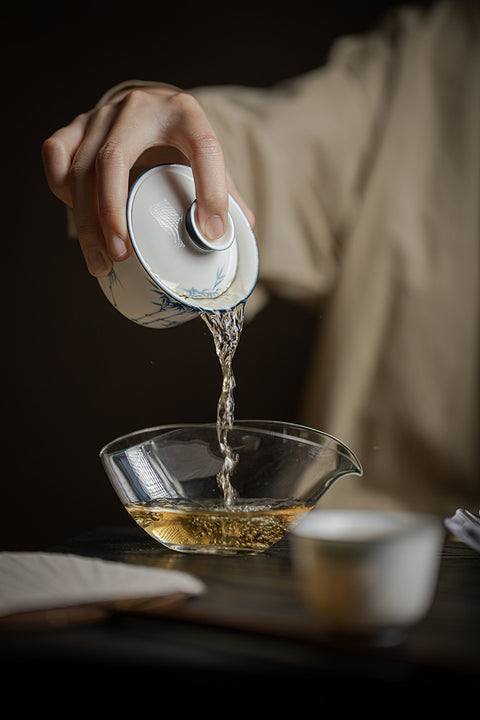 The TeaCloud White and Blue Porcelain Bamboo Gaiwan Teacup, 140ml Capacity gaiwan gaiwan tea set gaiwan tea gaiwan teapot