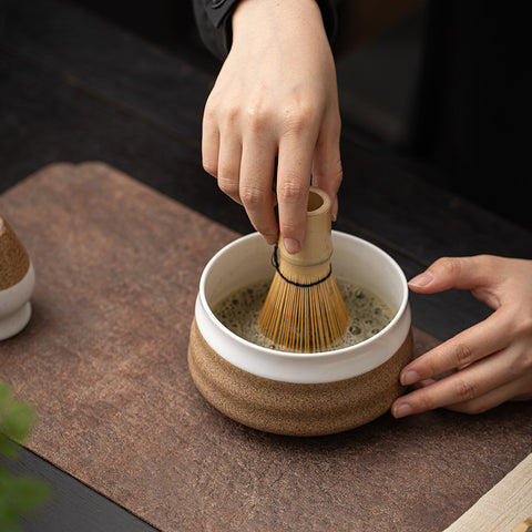 the TeaCloud - Japanese Matcha Tea Ceremony Set - Bamboo Whisk, Tea Bowl, and Tea Whisk Holder Set - White - theTeaCloud