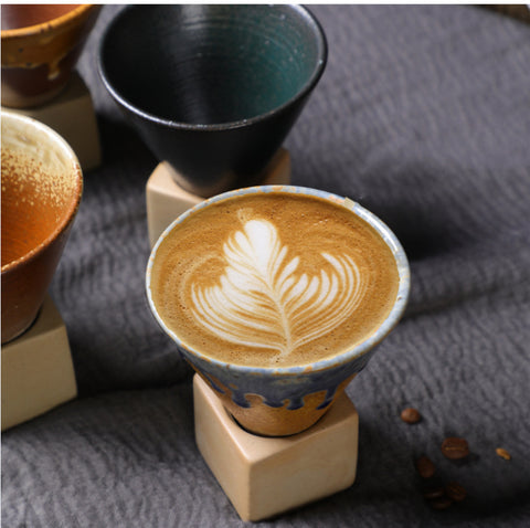 Cone Shape Porcelain Mug, Espresso Cups for Home Office, Coarse Pottery Coffee Mug with Base 200ml/6.7oz - theTeaCloud